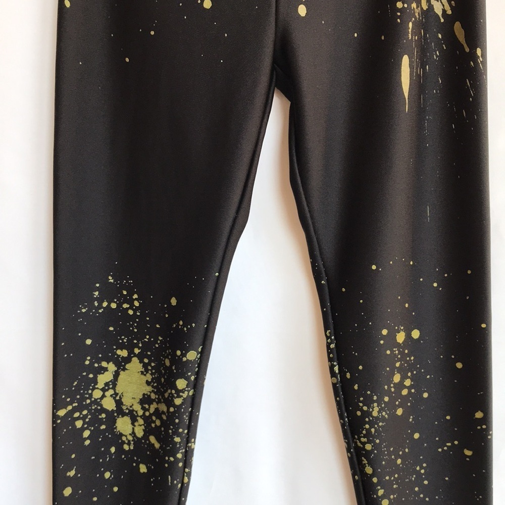Hot Sox black paint splatter design leggings, sz M - Picture 3 of 11